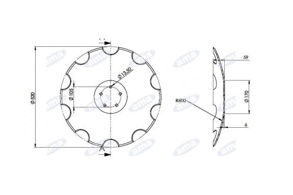 Talerz 520x6, 5x105x13,5 zębaty typ HORSCH 1