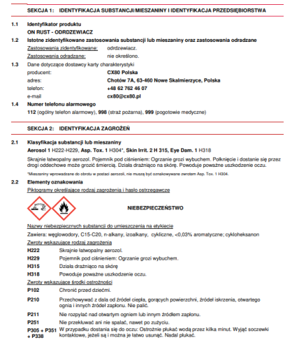ON RUST DUO SPRAY 500ML Odrdzewiacz 1